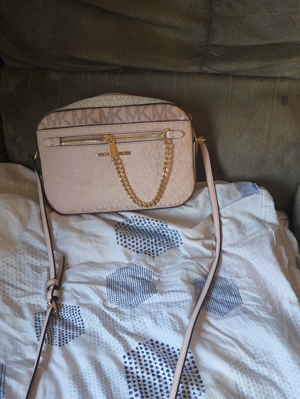 Michael Kors Blush Pink Logo-Print Chain Crossbody Bag